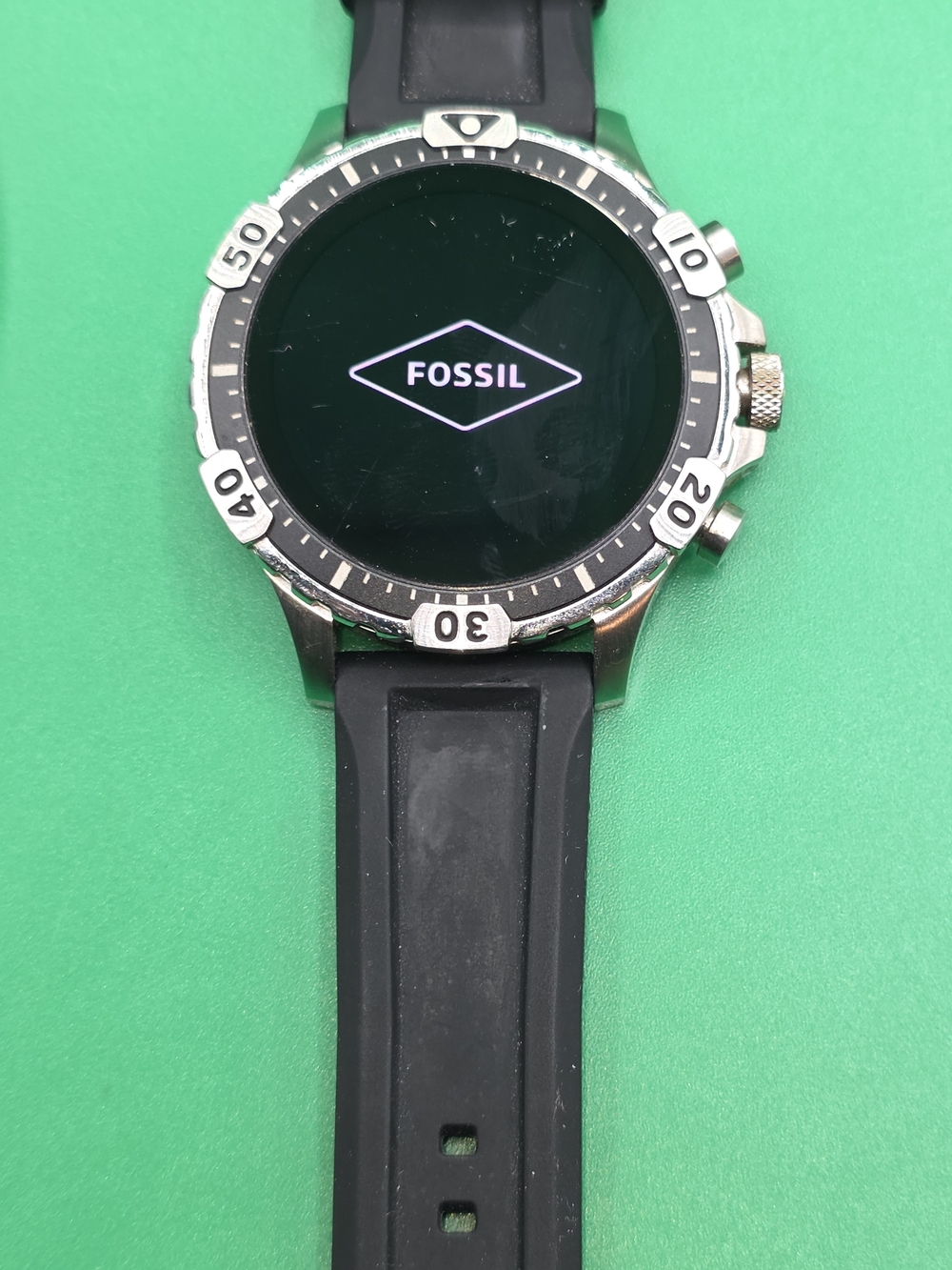 Fossil Gen 5 Garrett HR smartwatch with a black silicone strap